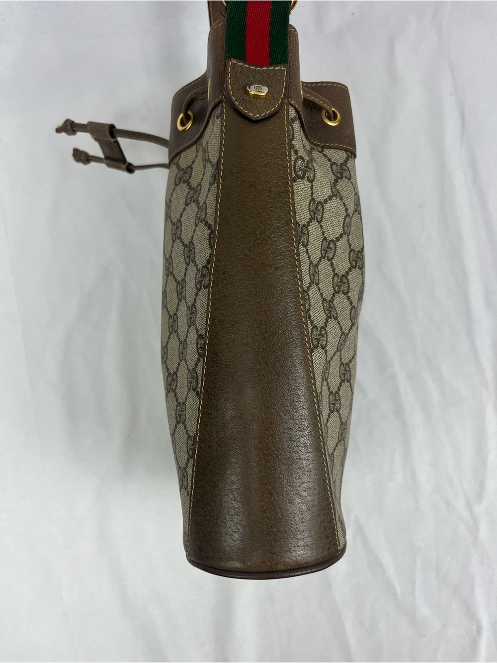 GUCCI Sherry Line Drawstring Shoulder Bag & Dustbag GG Brown Monogram VTG Italy - Picture 6 of 16